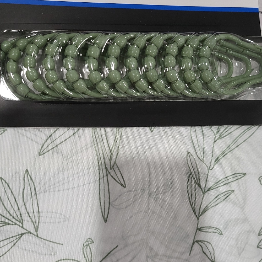 15pc Shower Curtain & Bathroom Accessory Set, Green & White - Picture 3 of 13